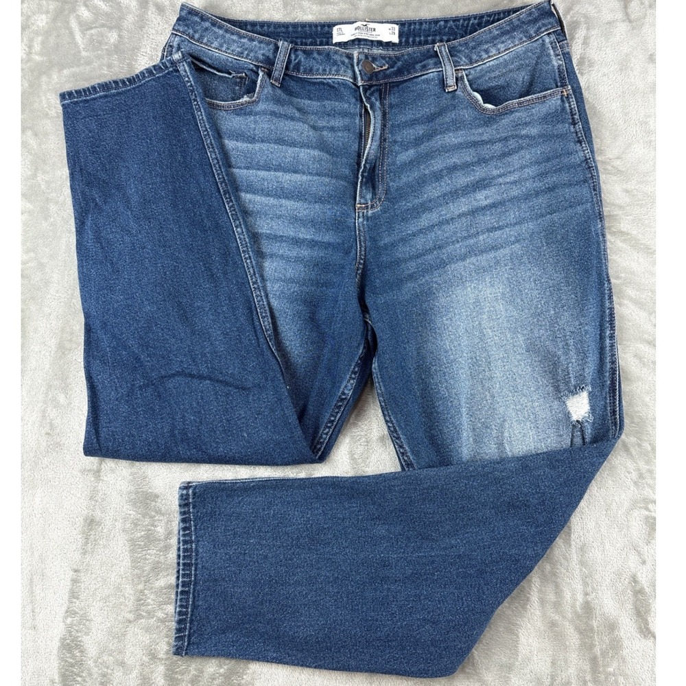 Hollister Jeans Womens 17L Curvy High-Rise Mom Jean Blue Distressed EUC